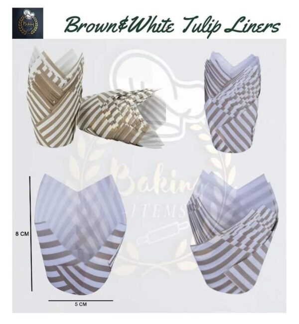 Brown & White Tulip Liners Pack Of 50 Pcs