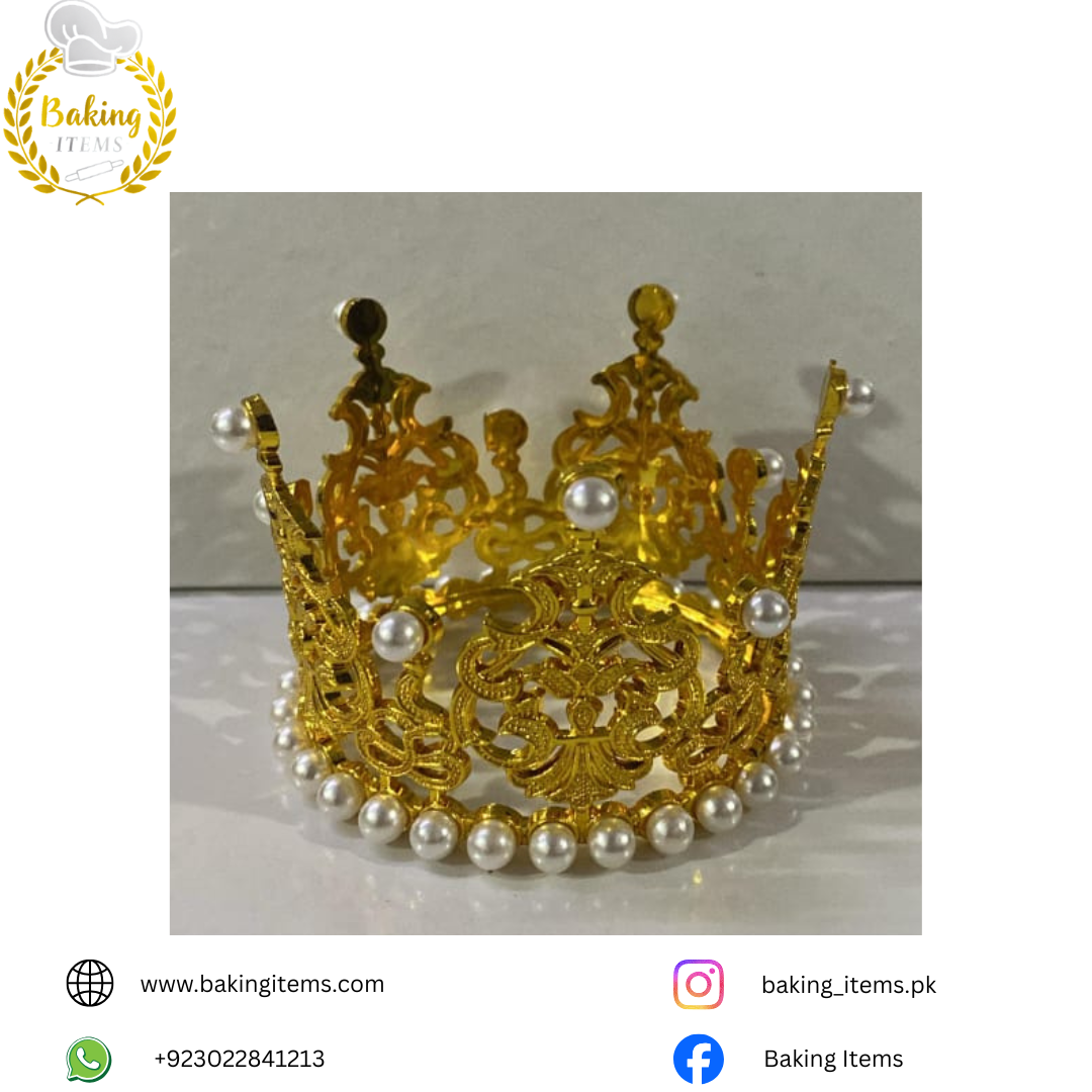 Golden Pearl Crown – Luxurious Cake Topper