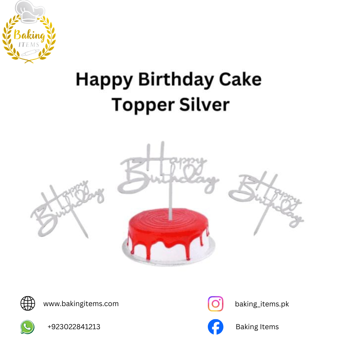 Silver Happy Birthday Cake Topper – Cake Decoration