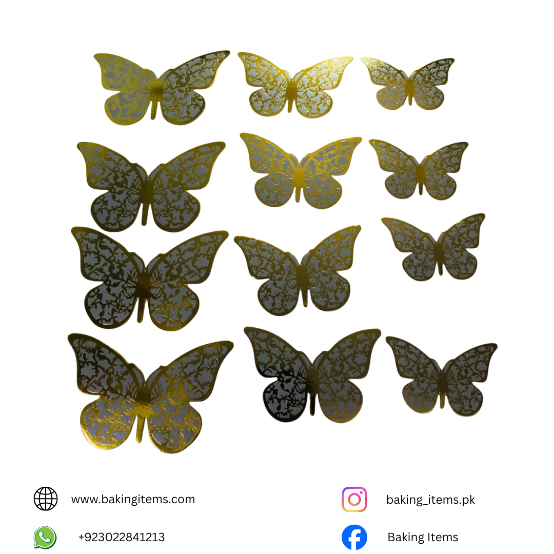 Gray Butterfly with Golden Texture – Pack of 12 Pieces