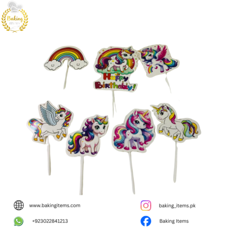 Unicorn Theme Cake Toppers Set (Pack of 7)
