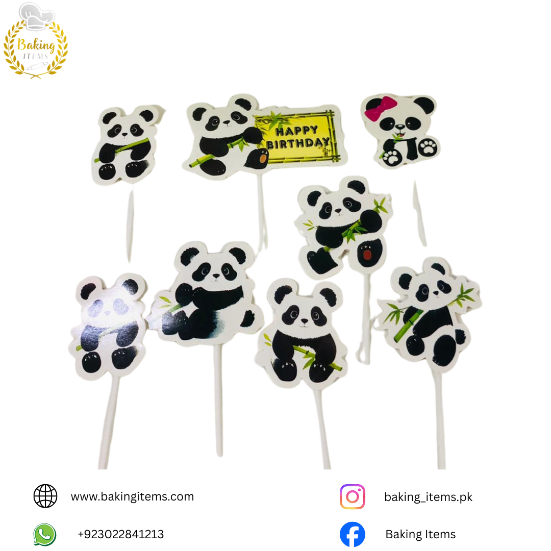 Panda Theme Cake Topper Set (Pack of 8)