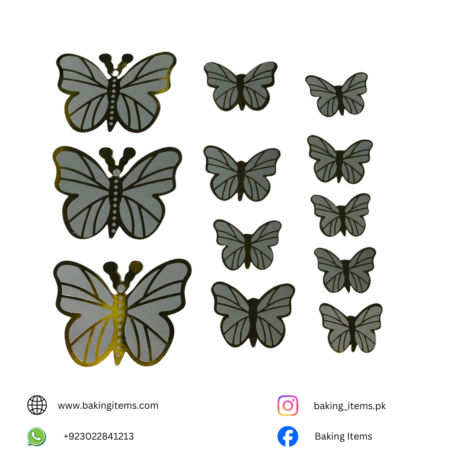 Gray Butterfly with Elegant Golden Edges – Pack of 12 Pieces