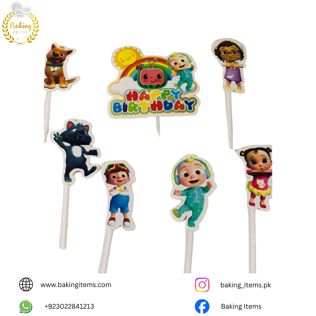 Cocomelon Theme Cake & Cupcake Toppers (Pack of 7)
