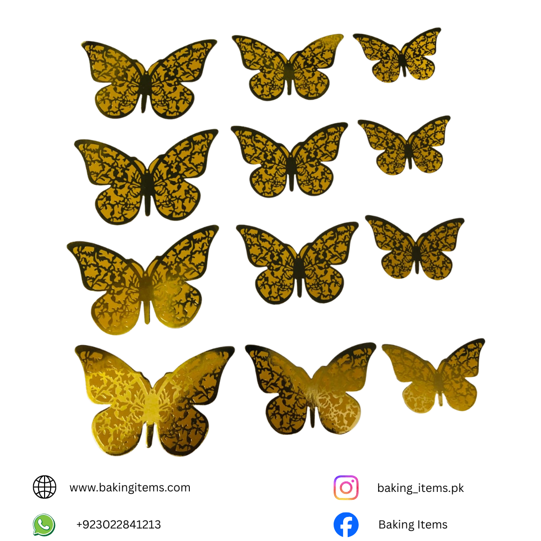 Yellow Butterfly with Golden Texture – Pack of 12 Pieces
