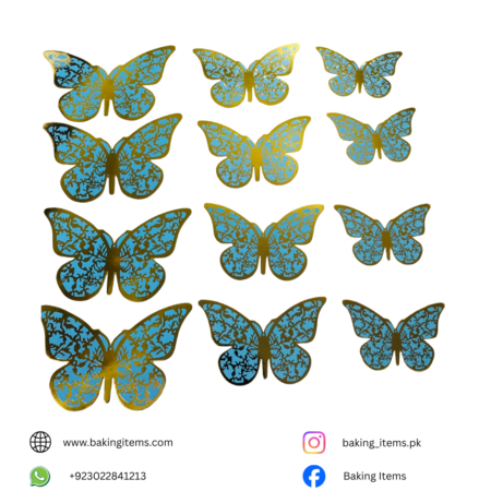 Blue Butterfly with Golden Texture – Pack of 12 Pieces