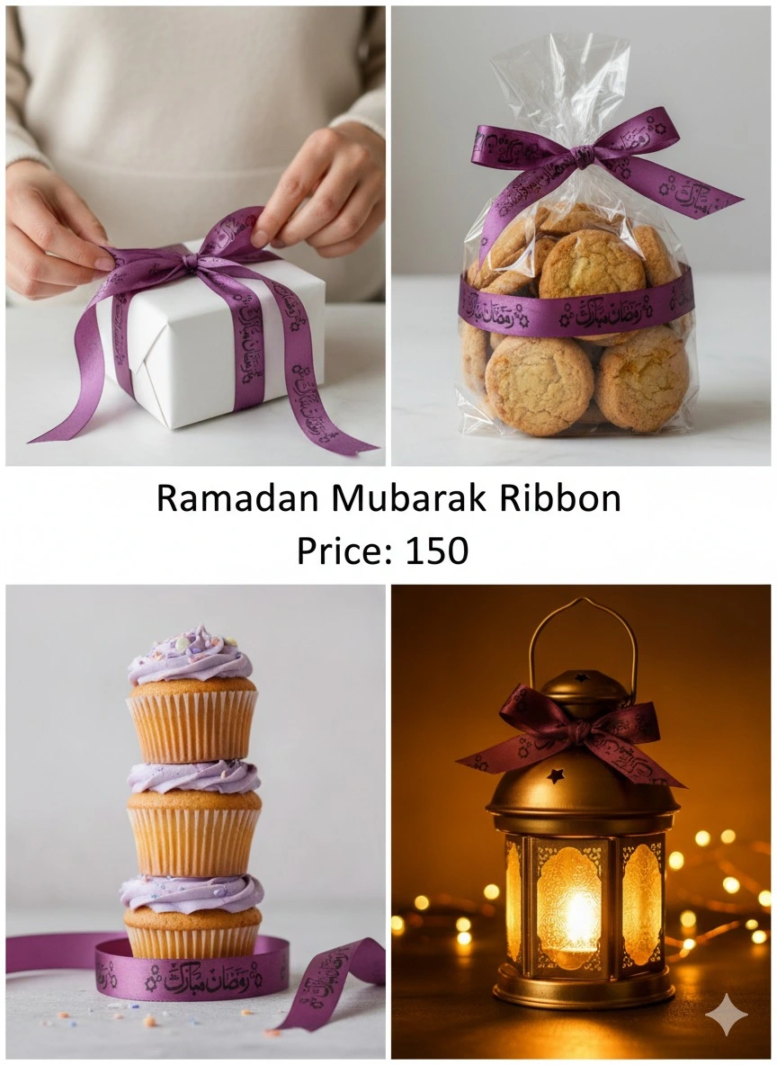 Ramadan Mubarak Burgundy Ribbon